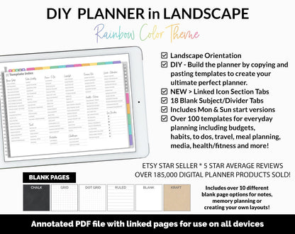 DIY Landscape Digital Planner | Rainbow Theme | Goodnotes, iPad & Android