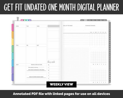Undated Get Fit One Month Digital Planner | Rainbow Theme | GoodNotes, iPad & Android | Fitness, Self-Care, Health, Workout