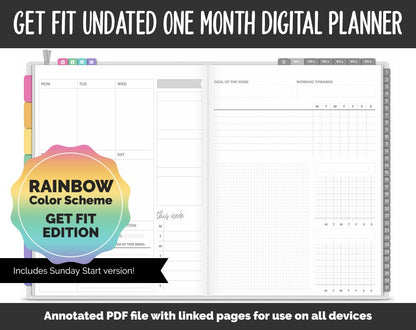 Undated Get Fit One Month Digital Planner | Rainbow Theme | GoodNotes, iPad & Android | Fitness, Self-Care, Health, Workout