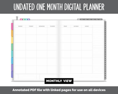 Undated One Month Digital Planner | Rainbow Theme - Split Dashboard Weekly | GoodNotes, iPad & Android