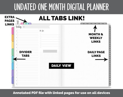 Undated One Month Digital Planner | Rainbow Theme - Simple Life Weekly | GoodNotes, iPad & Android