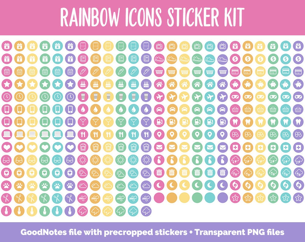 Rainbow Icons Digital Planner Stickers | GoodNotes, iPad and Android | Icons, Life, Weather, Everyday