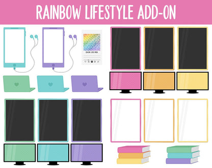 Rainbow Lifestyle Add-On Digital Stickers | GoodNotes & iPad | TV, Playlist, Travel, Reading, Work, Groceries