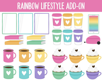 Rainbow Lifestyle Add-On Digital Stickers | GoodNotes & iPad | TV, Playlist, Travel, Reading, Work, Groceries