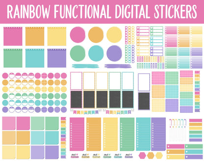 Rainbow Functional Digital Sticker Set | GoodNotes, iPad & Android | Papers, Sticky Notes, Chores, Work, Adulting, Tasks, Dates