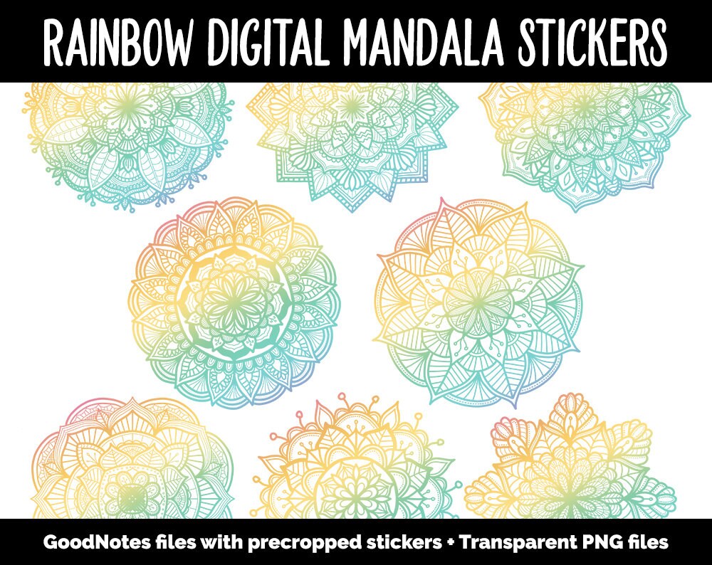 Rainbow Mandala Digital Planner Stickers | GoodNotes, iPad and Android | Gradient, Ombre, Coloring