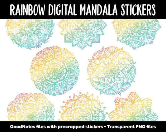 Rainbow Mandala Digital Planner Stickers | GoodNotes, iPad and Android | Gradient, Ombre, Coloring