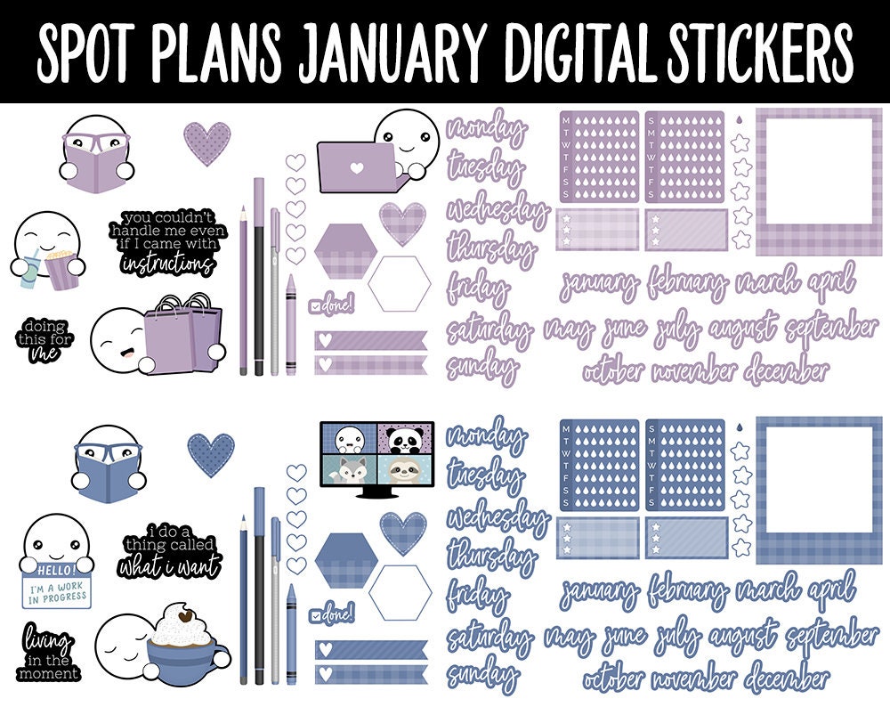 Spot Plans January Digital Stickers | GoodNotes, iPad and Android | Aurora | Sassy, Goals, Adulting, Planning, Funny, New Year