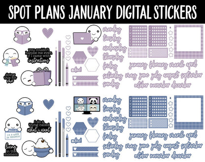 Spot Plans January Digital Stickers | GoodNotes, iPad and Android | Aurora | Sassy, Goals, Adulting, Planning, Funny, New Year