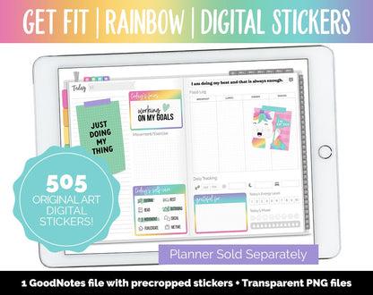 Get Fit Rainbow Digital Stickers | GoodNotes & iPad | Fitness, Health, Self-Care, Workout, Celeste, Unicorn