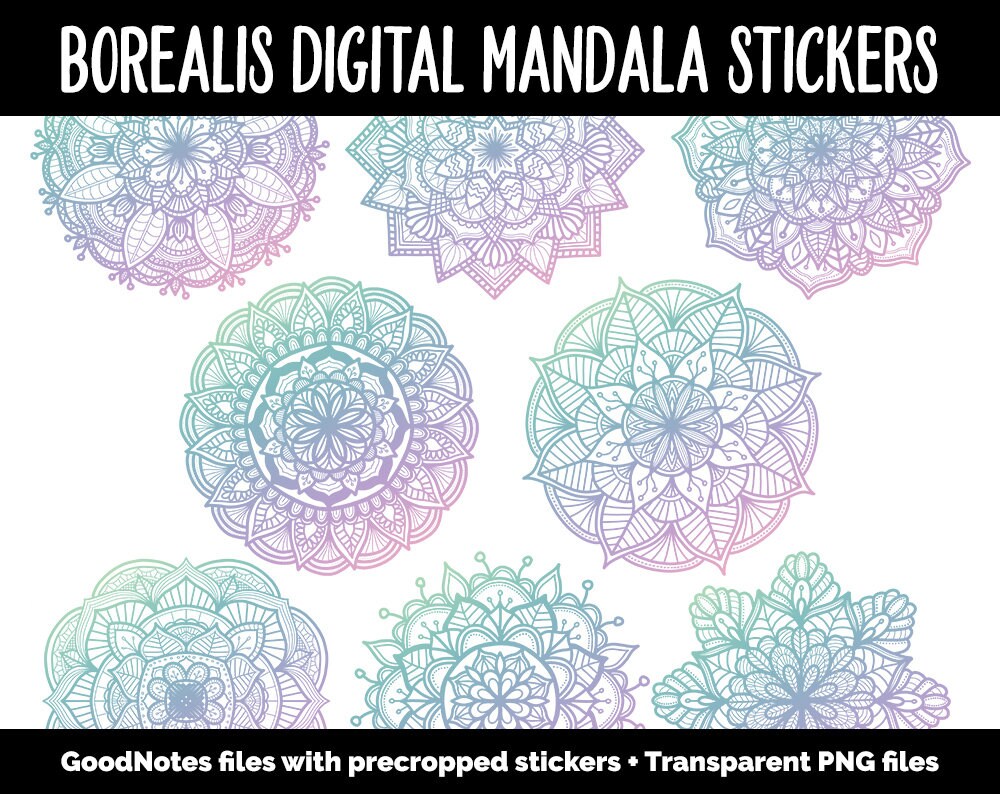 Borealis Mandala Digital Planner Stickers | GoodNotes, iPad and Android | Gradient, Ombre, Coloring