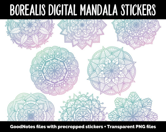 Borealis Mandala Digital Planner Stickers | GoodNotes, iPad and Android | Gradient, Ombre, Coloring