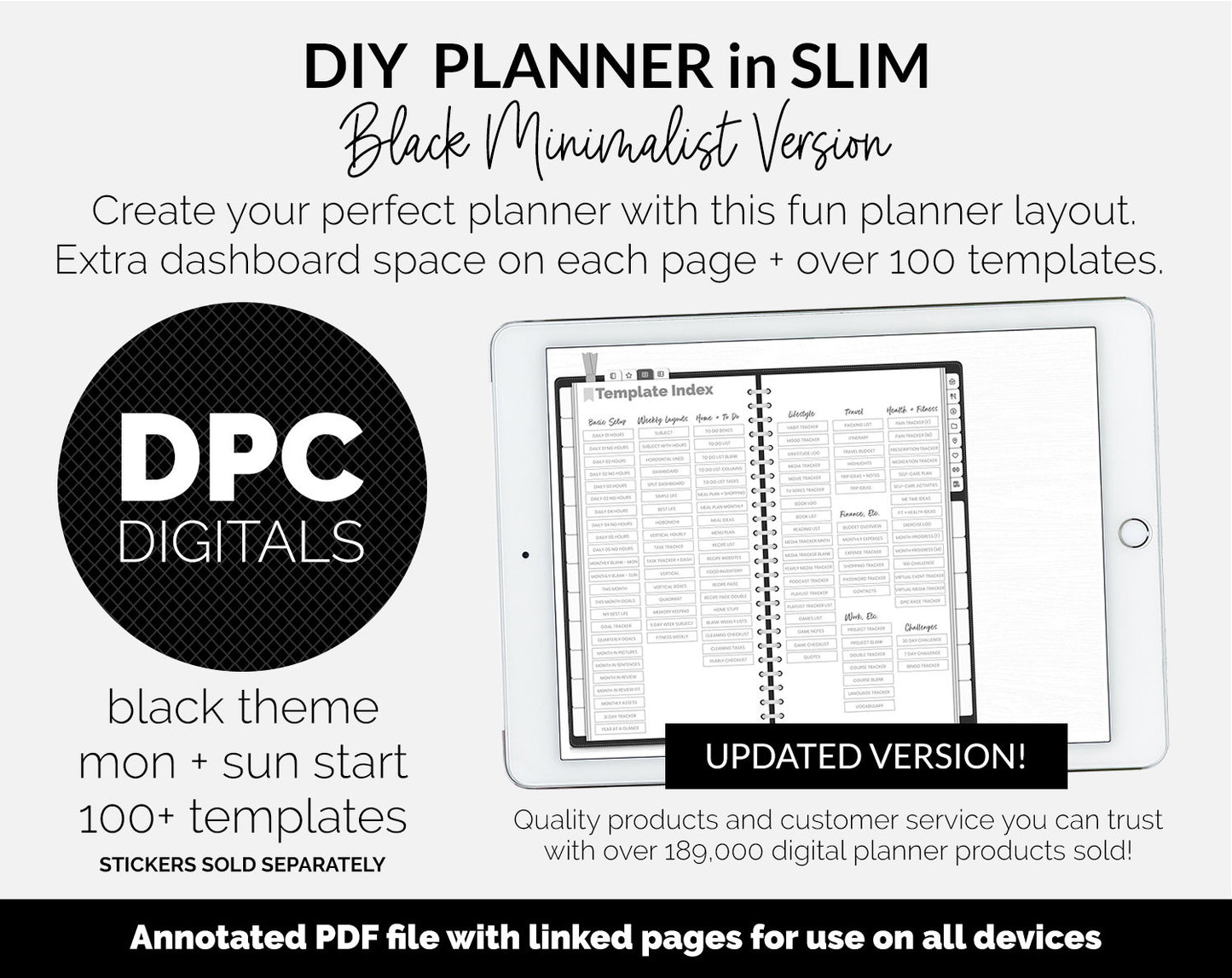 DIY Slim Digital Planner | Black | Minimalist | GoodNotes, iPad & Android