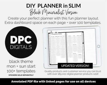 DIY Slim Digital Planner | Black | Minimalist | GoodNotes, iPad & Android