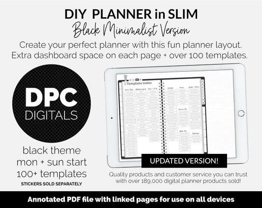 DIY Slim Digital Planner | Black | Minimalist | GoodNotes, iPad & Android