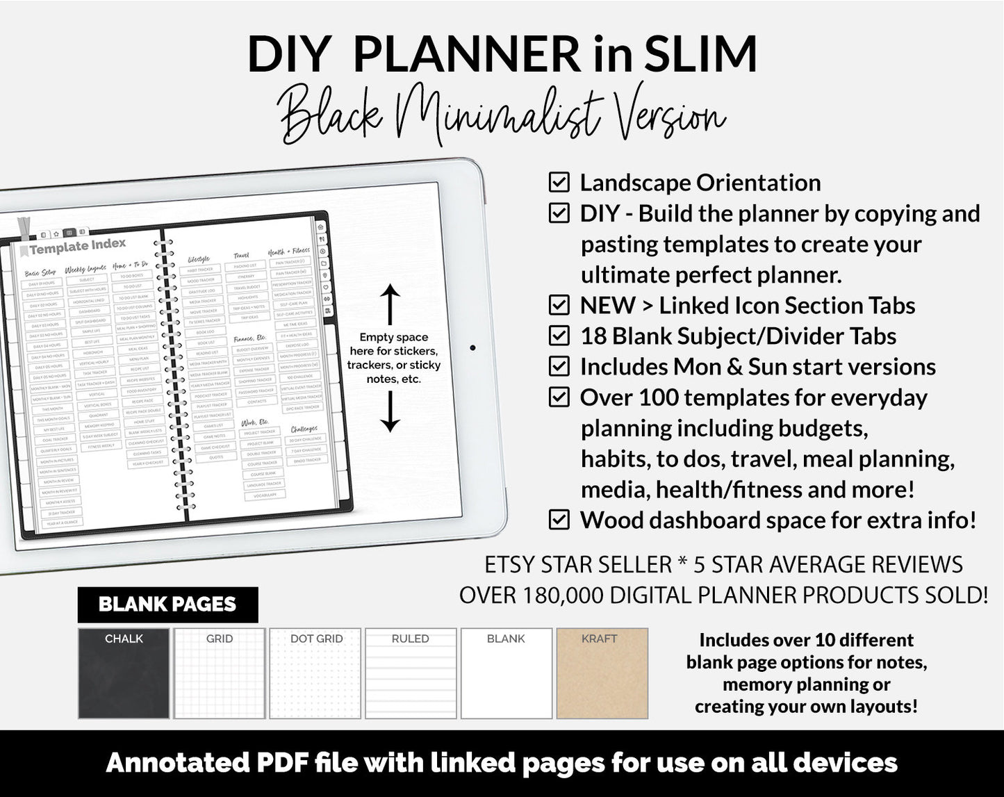 DIY Slim Digital Planner | Black | Minimalist | GoodNotes, iPad & Android
