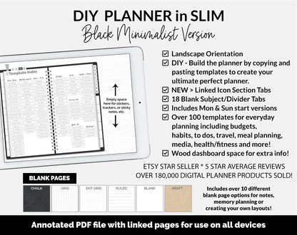 DIY Slim Digital Planner | Black | Minimalist | GoodNotes, iPad & Android