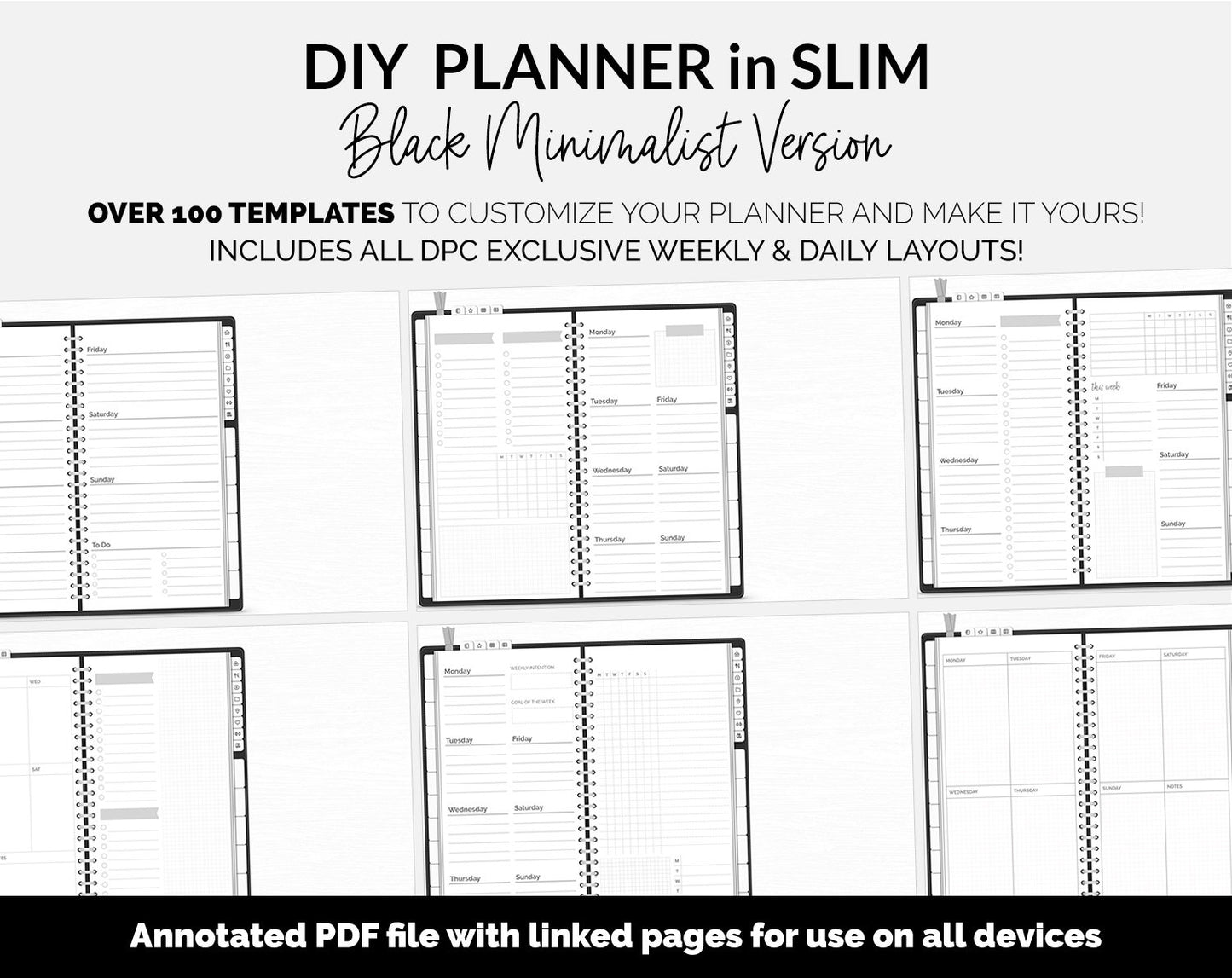 DIY Slim Digital Planner | Black | Minimalist | GoodNotes, iPad & Android