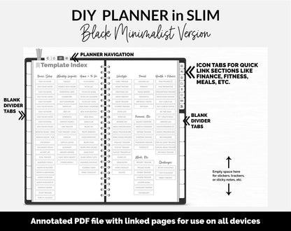 DIY Slim Digital Planner | Black | Minimalist | GoodNotes, iPad & Android