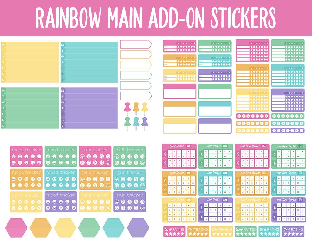 Rainbow Add-On Digital Stickers | GoodNotes & iPad | Trackers, Budget, Meal Planning, Health, Habits