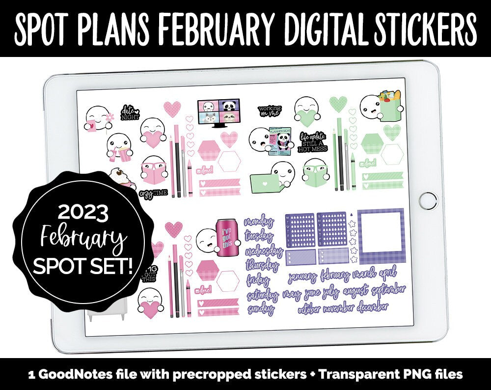 Spot Plans February Digital Stickers | GoodNotes, iPad and Android | Borealis | Sassy, Valentine, Adulting, Planning, Funny