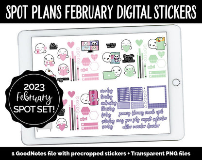 Spot Plans February Digital Stickers | GoodNotes, iPad and Android | Borealis | Sassy, Valentine, Adulting, Planning, Funny