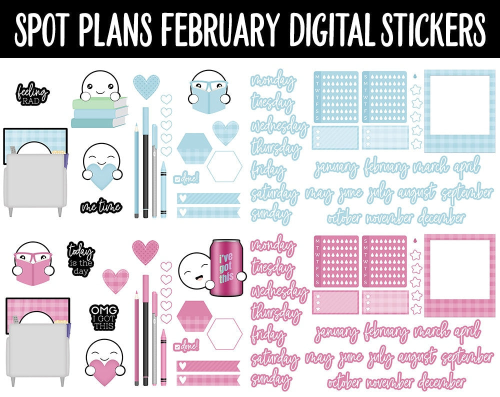 Spot Plans February Digital Stickers | GoodNotes, iPad and Android | Borealis | Sassy, Valentine, Adulting, Planning, Funny