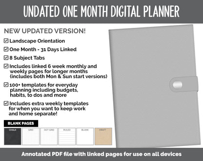 Undated One Month Digital Planner | Whiteout Theme - Simple Life Weekly | GoodNotes, iPad & Android