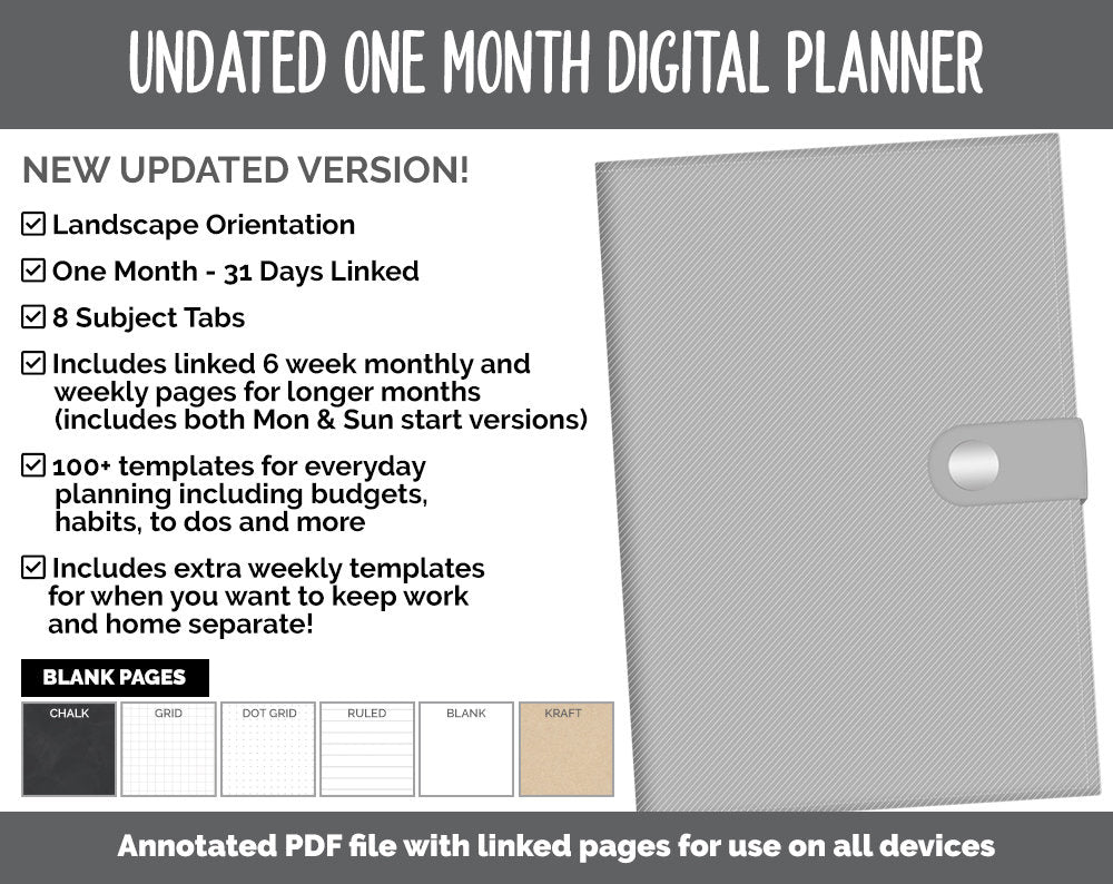 Undated One Month Digital Planner | Whiteout Theme - Best Life Weekly | GoodNotes, iPad & Android