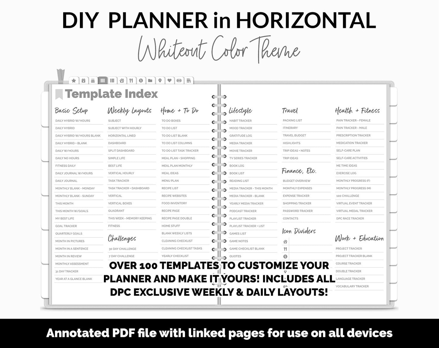 DIY Horizontal Digital Planner | Whiteout Theme