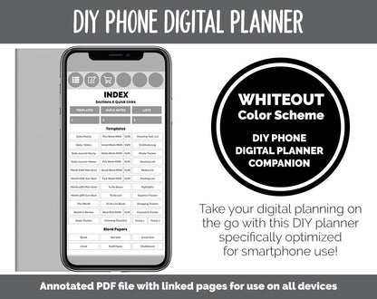 DIY Phone Digital Planner | Whiteout Theme | Goodnotes, iPad & Android | Hobonichi, Notebook