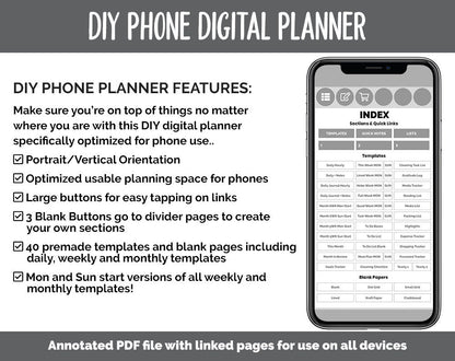 DIY Phone Digital Planner | Whiteout Theme | Goodnotes, iPad & Android | Hobonichi, Notebook
