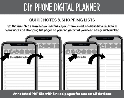 DIY Phone Digital Planner | Whiteout Theme | Goodnotes, iPad & Android | Hobonichi, Notebook