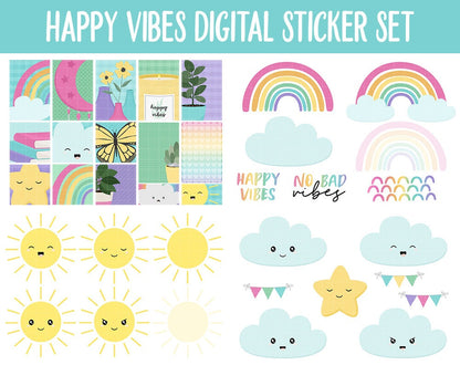 Happy Vibes Digital Planner Stickers | GoodNotes, iPad and Android | Rainbow Theme | Weather, Rainbows, Sunshine, Spring