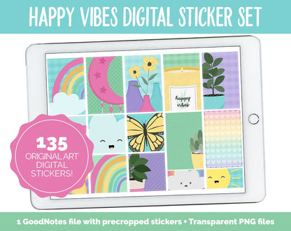 Happy Vibes Digital Planner Stickers | GoodNotes, iPad and Android | Rainbow Theme | Weather, Rainbows, Sunshine, Spring