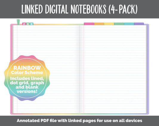 Linked Digital Notebooks 4- Pack | Rainbow Theme | GoodNotes, iPad & Android