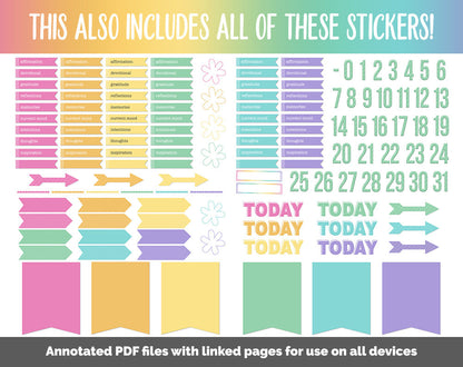 31 Day Digital Journal + Sticker Bundle | Rainbow Theme