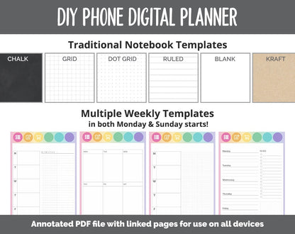 DIY Phone Digital Planner | Rainbow Theme | Goodnotes, iPad & Android