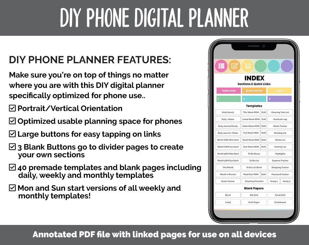 DIY Phone Digital Planner | Rainbow Theme | Goodnotes, iPad & Android