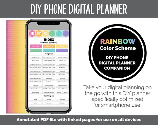DIY Phone Digital Planner | Rainbow Theme | Goodnotes, iPad & Android