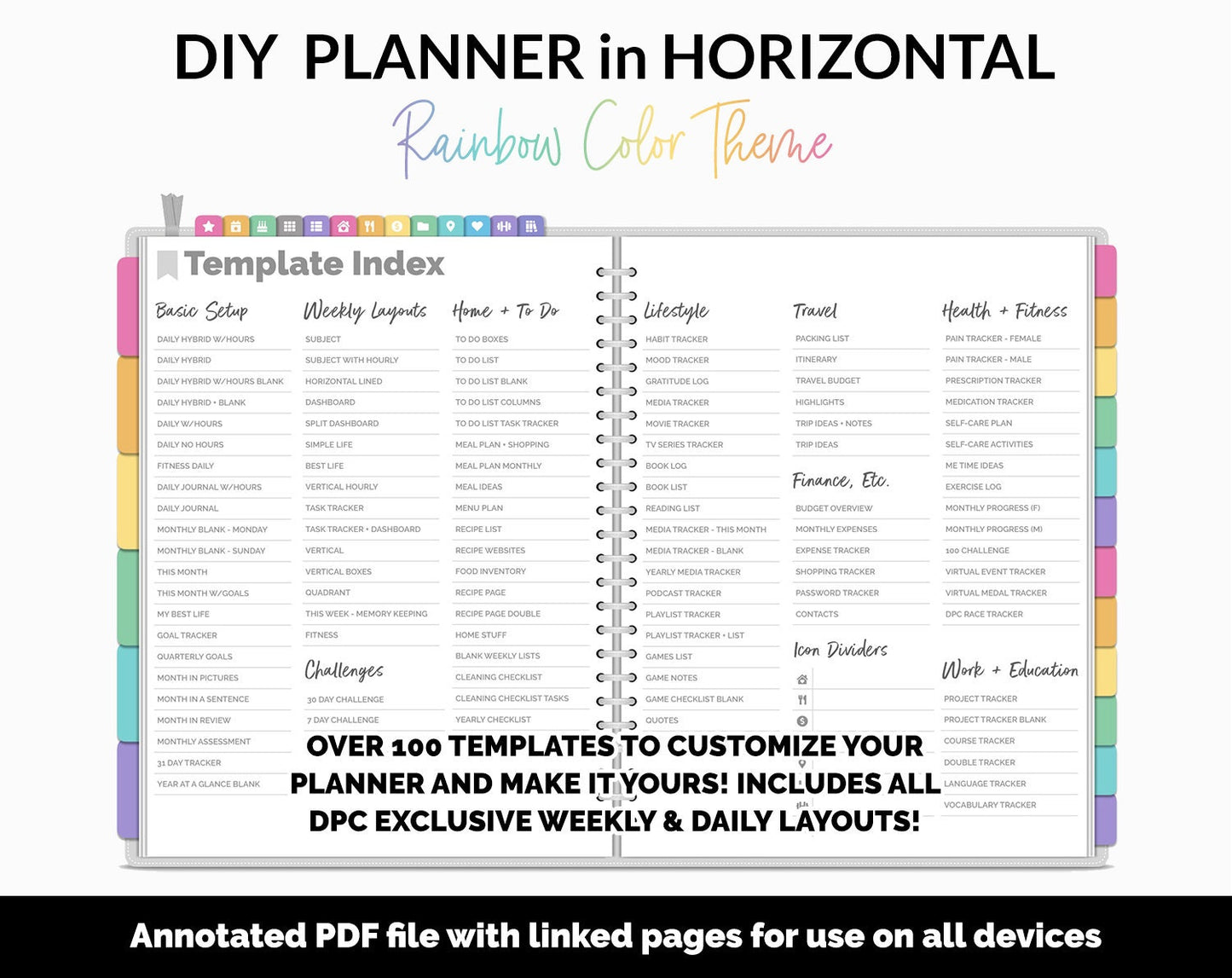 DIY Horizontal Digital Planner | Rainbow Theme | Goodnotes, iPad & Android