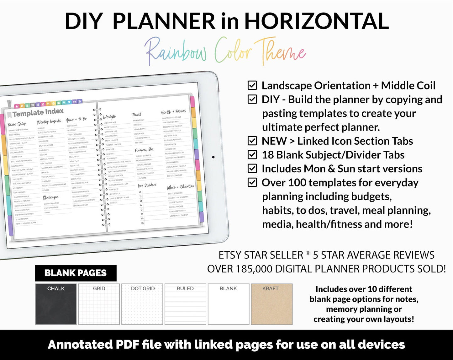 DIY Horizontal Digital Planner | Rainbow Theme | Goodnotes, iPad & Android