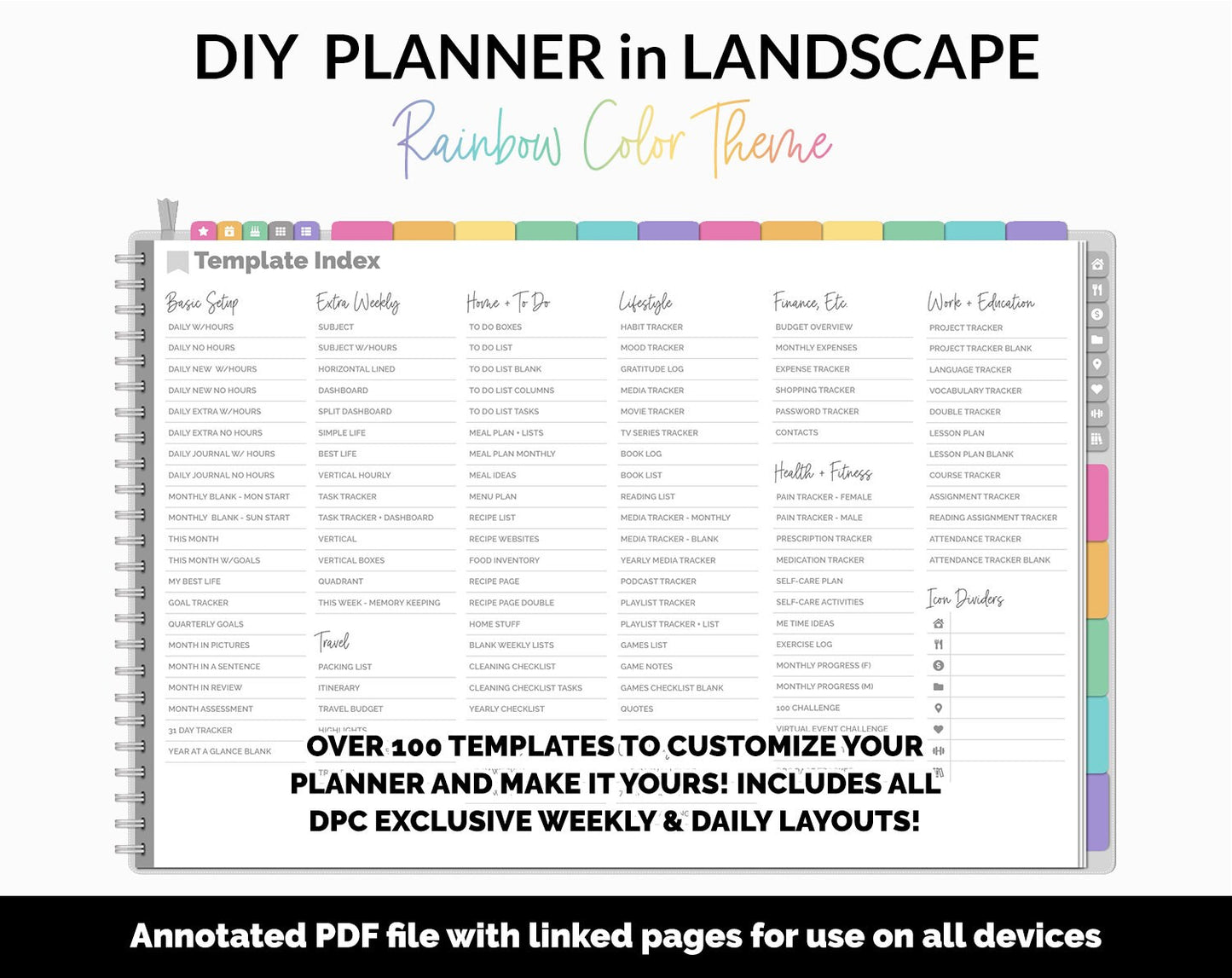 DIY Landscape Digital Planner | Rainbow Theme | Goodnotes, iPad & Android