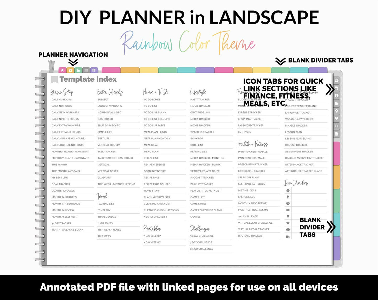 DIY Landscape Digital Planner | Rainbow Theme | Goodnotes, iPad & Android