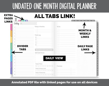 Undated One Month Digital Planner | Rainbow Theme - Split Dashboard Weekly | GoodNotes, iPad & Android