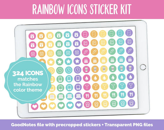 Rainbow Icons Digital Planner Stickers | GoodNotes, iPad and Android | Icons, Life, Weather, Everyday