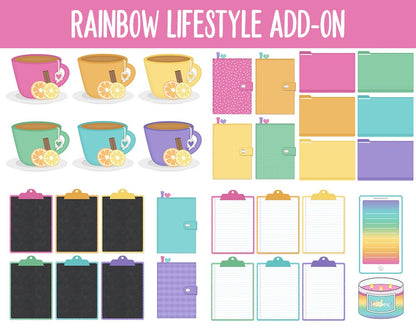 Rainbow Lifestyle Add-On Digital Stickers | GoodNotes & iPad | TV, Playlist, Travel, Reading, Work, Groceries