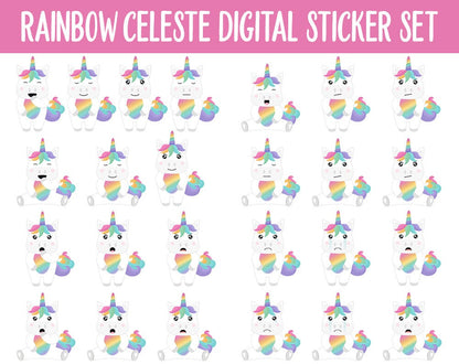 Rainbow Celeste Digital Planner Stickers | GoodNotes, iPad and Android | Rainbow Theme | Unicorn, Moods, Kawaii, Activites, Chores