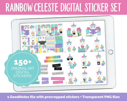 Rainbow Celeste Digital Planner Stickers | GoodNotes, iPad and Android | Rainbow Theme | Unicorn, Moods, Kawaii, Activites, Chores