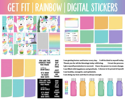 Get Fit Rainbow Digital Stickers | GoodNotes & iPad | Fitness, Health, Self-Care, Workout, Celeste, Unicorn